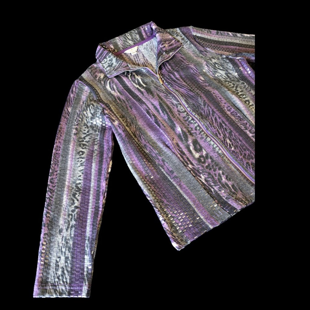 NWOT Women's Erin London Petite Medium Purple Silver Striped Blouse - Picture 3 of 8